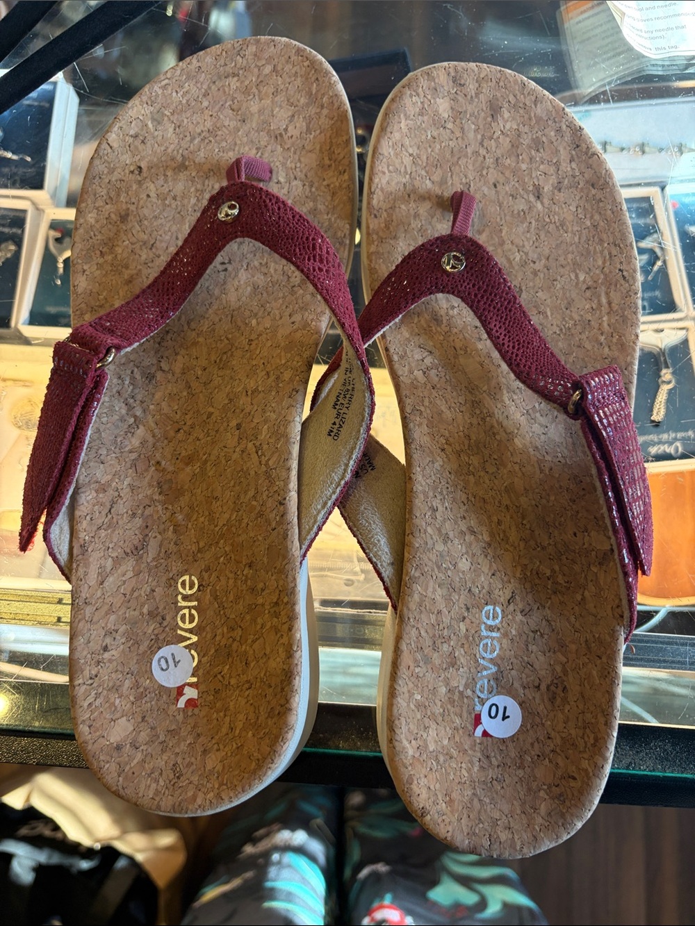 Women's Burgundy Cork Footbed Thong Sandals